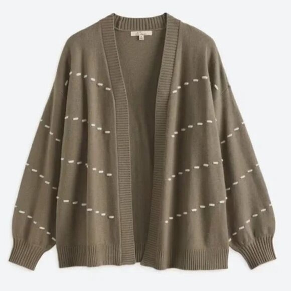Les Serein Women's Petunia Cardigan Olive Ribbed Open Front Size L NWT - Picture 1 of 9